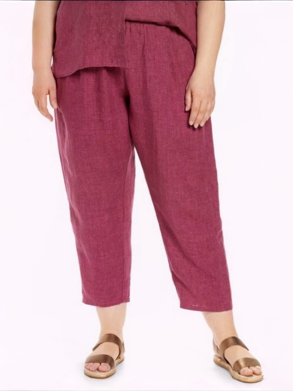 Eileen Fisher Organic Linen Cropped Lantern Pants | Berry | 1X - Picture 1 of 8